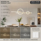 Lustre LED cercles et barres sur 120 cm, en blanc, noir ou doré