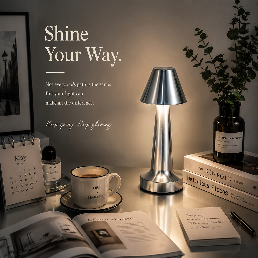 Petite lampe sans fil à chapeau conique en métal doré, 20,5 cm