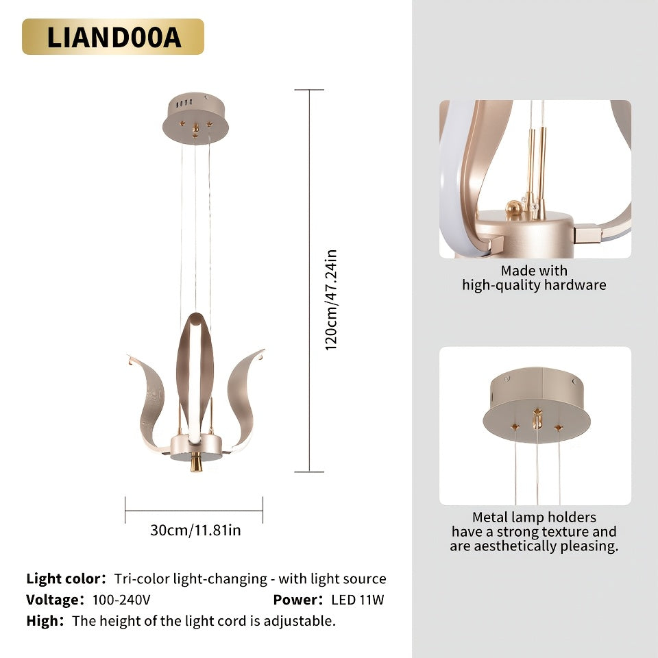 Suspension LED à lames courbes dorées, couronne ou barre trois teintes