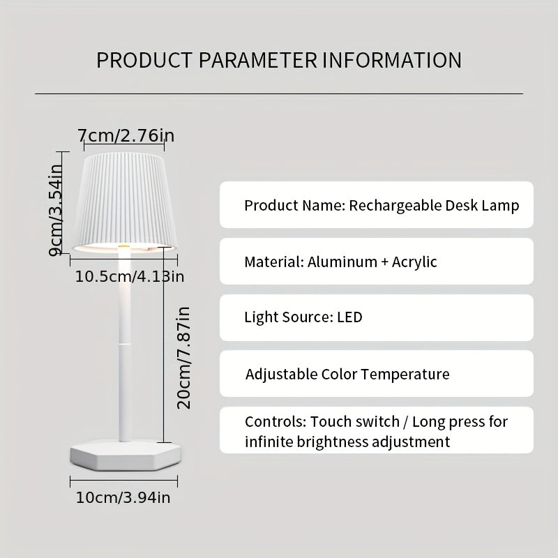 Lampe de table sans fil à abat-jour plissé, socle hexagonal tactile