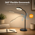 Lampe de bureau LED à loupe x5 et col de cygne, 3 teintes USB