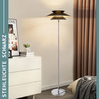 Lampadaire design à abat-jour superposé noir et pied chromé, 145 cm