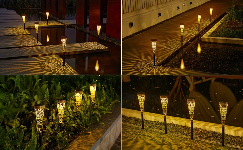 Lampe solaire cône en métal ajouré, blanc chaud ou froid, lot de 4