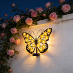 Applique solaire papillon en fer à fleurs jaunes, 35 cm