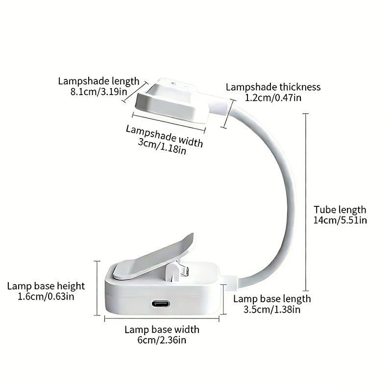 Liseuse à pince rechargeable blanche, col de 14 cm et 3 teintes