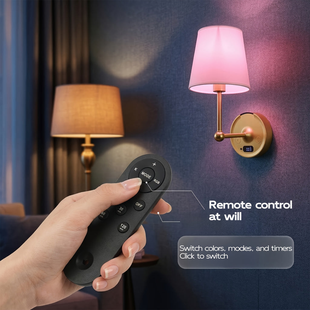 Applique murale sans fil rechargeable, RVB et télécommande, dorée