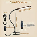Lampe à pince 96 LED à col métallique de 40 cm, câble de 145 cm