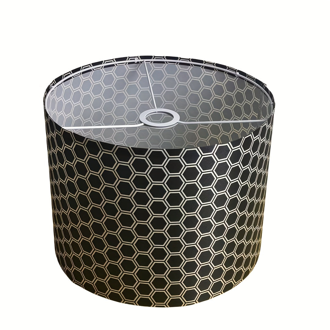 Abat-jour tambour à motif hexagones noir et blanc, Ø 33 x H 25 cm