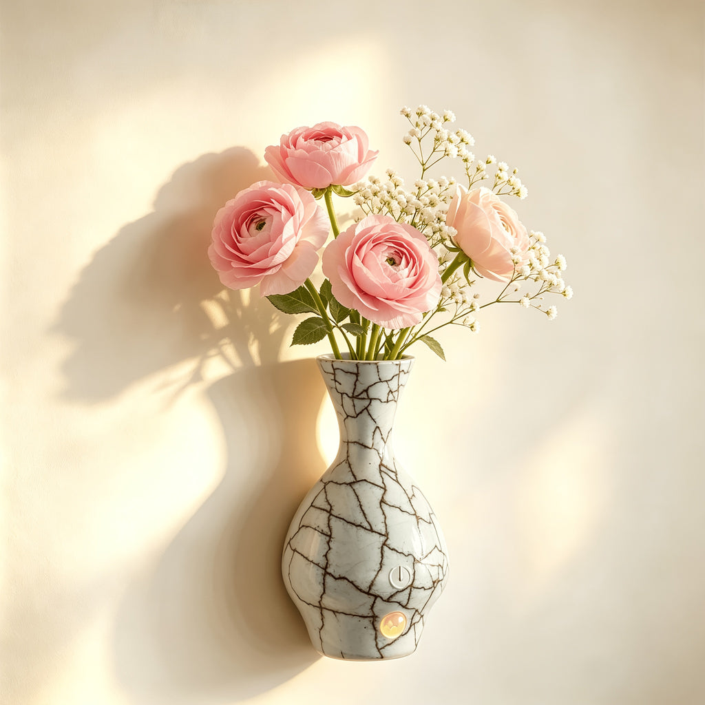 Applique murale vase LED à détecteur, décor craquelé ou galaxie