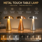 Lampe champignon sans fil en métal, 20,5 cm, 3 teintes et variateur