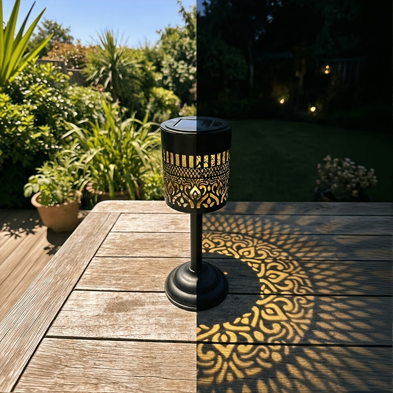 Lampe de table solaire en métal ajouré, lueur chaude, 26 cm
