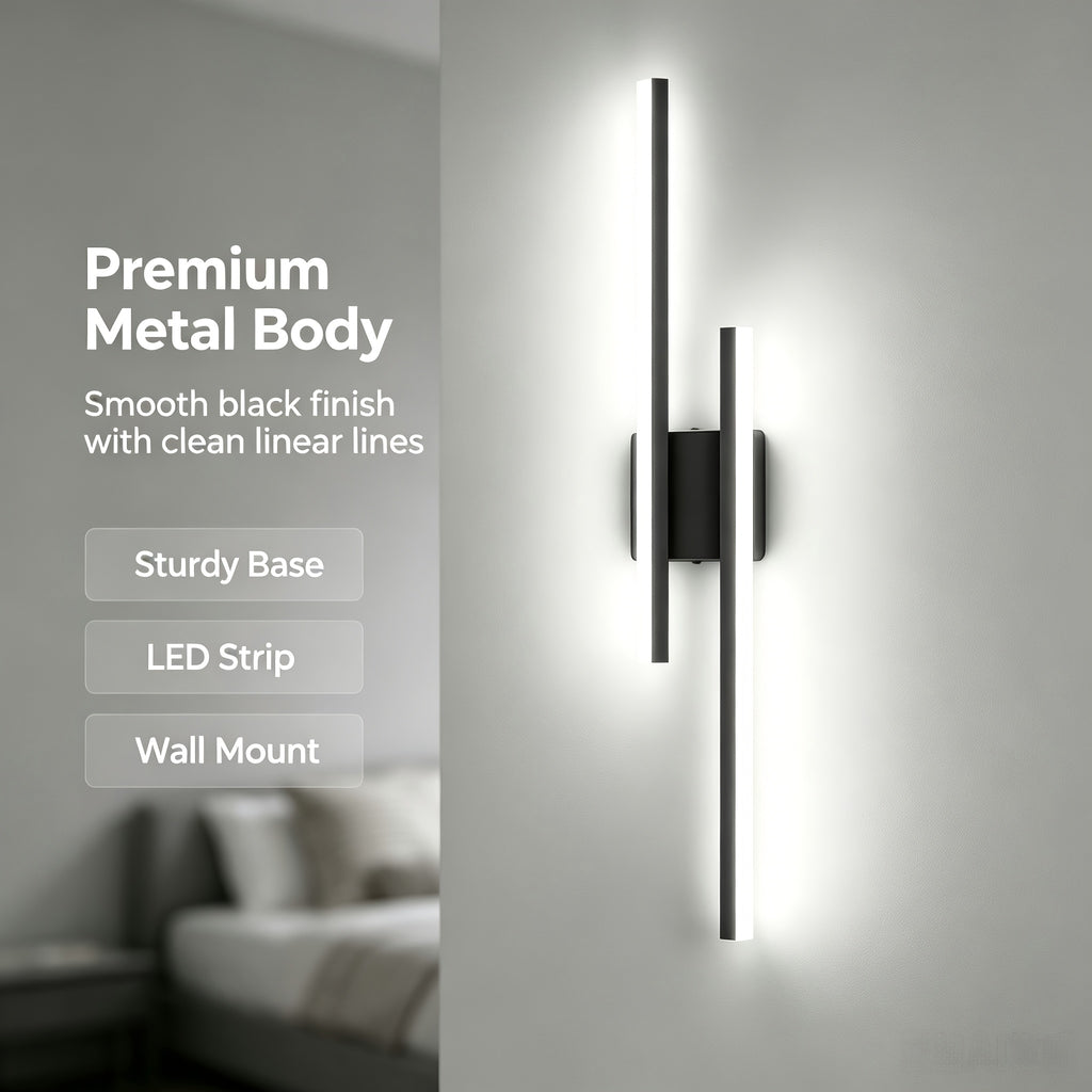 Applique murale LED double barre noire de 60 cm, blanc neutre