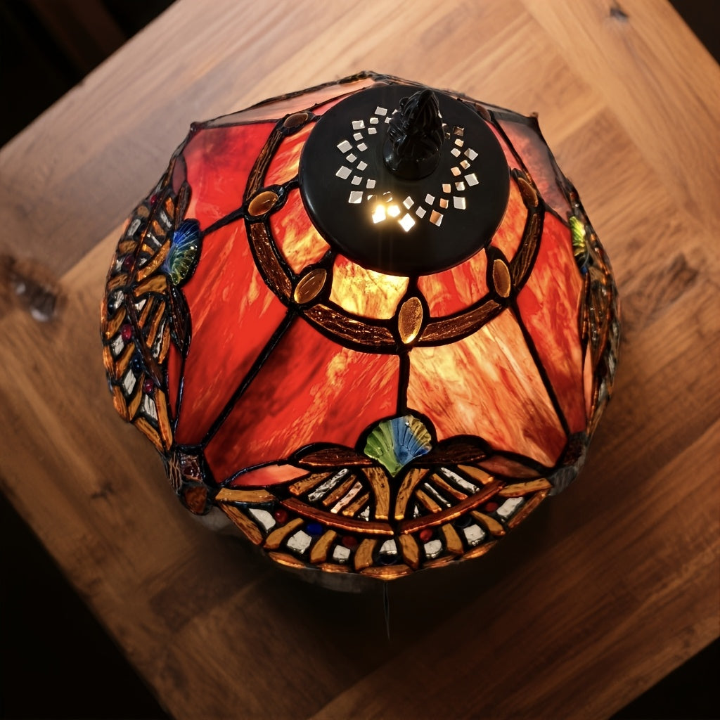Lampe de table Tiffany en vitrail à éventails, pied ajouré, 42 cm