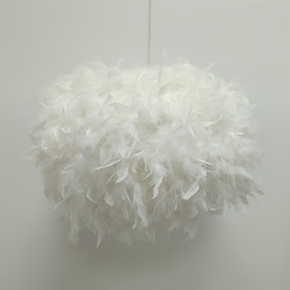 Grand abat-jour en plumes blanches pour suspension, Ø 50 x H 30 cm