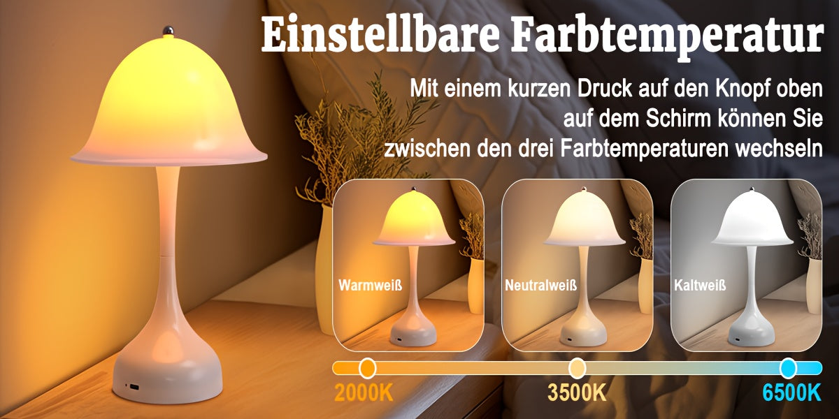Lot de 2 lampes champignon sans fil blanches, tactiles, 24,5 cm