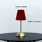 Lampe de chevet sans fil rouge, abat-jour plissé et pied doré