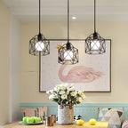 Suspension 3 cages noires sur barre de 50 cm, style industriel