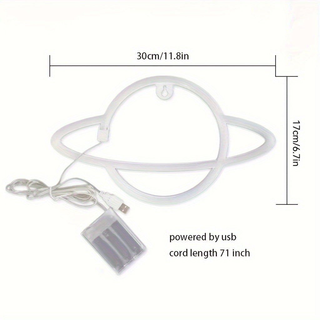 Néon LED planète bicolore à piles ou USB, 30 x 17 cm, 3 coloris