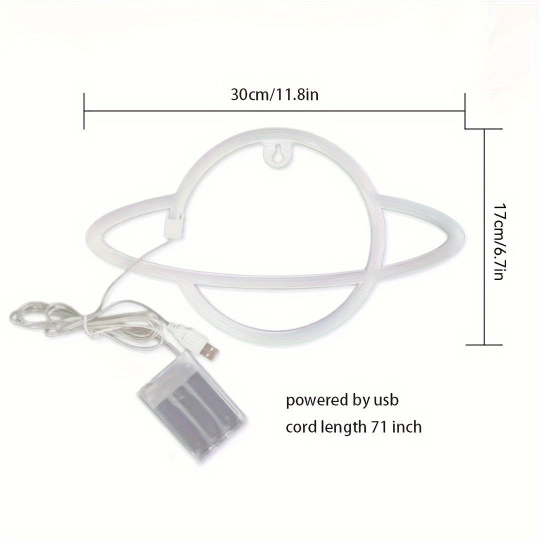 Néon LED planète bicolore à piles ou USB, 30 x 17 cm, 3 coloris