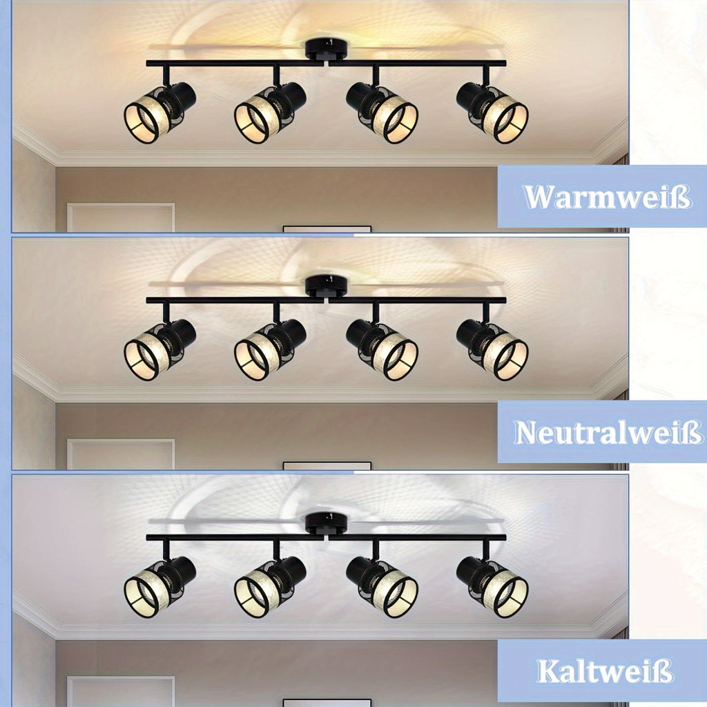Plafonnier à spots orientables noir et tissu doré, 2 à 4 lumières E27