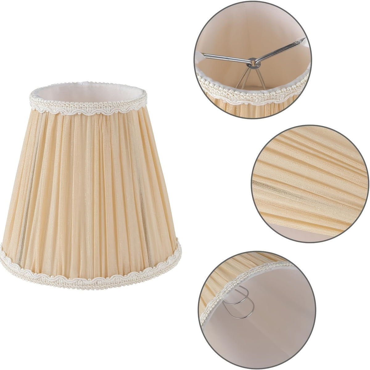 Lot de 2 abat-jour à clip plissés champagne pour lustre, Ø 12 cm