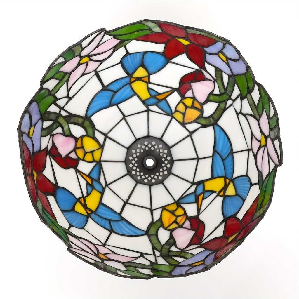 Verre de remplacement en vitrail colibris et fleurs, Ø 30 cm