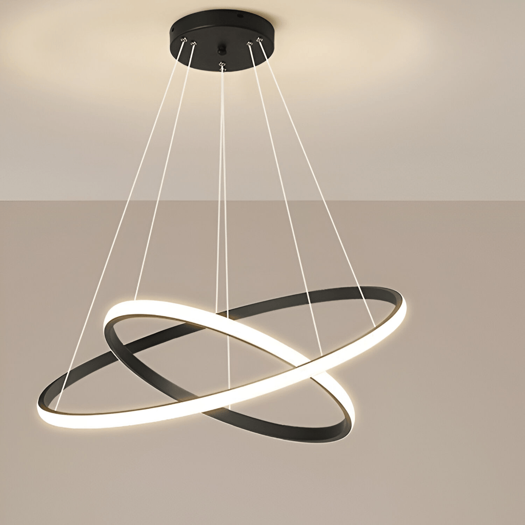 Lustre LED à deux anneaux noirs inclinés, Ø 40 cm et 2000 lumens