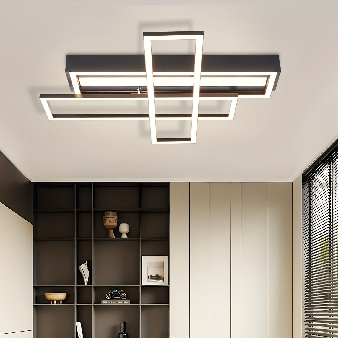 Plafonnier LED à trois cadres rectangulaires noirs, 66 cm, 54 W