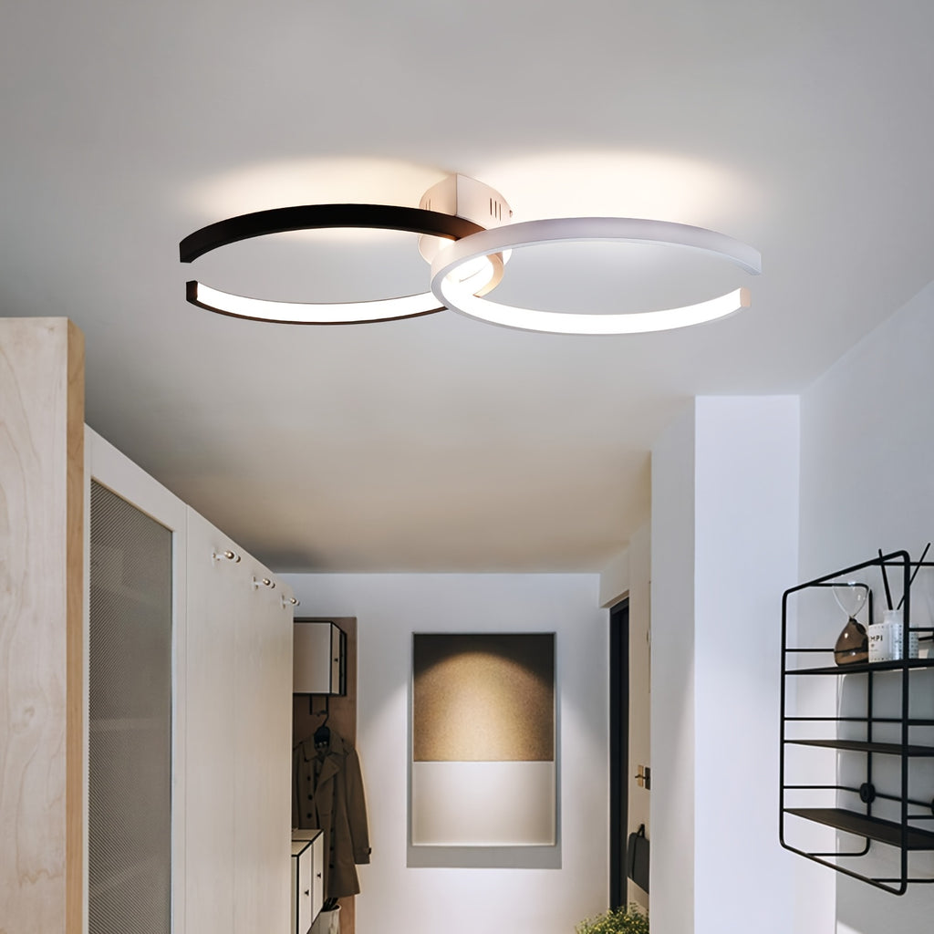 Plafonnier LED à deux arcs noir et blanc, 54 cm, trois teintes