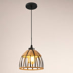Suspension champêtre cage en métal noir et corde naturelle, Ø 17 cm