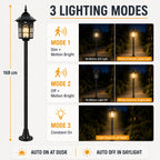 Lot de 2 lampadaires solaires 168 cm à détecteur, lanterne noire