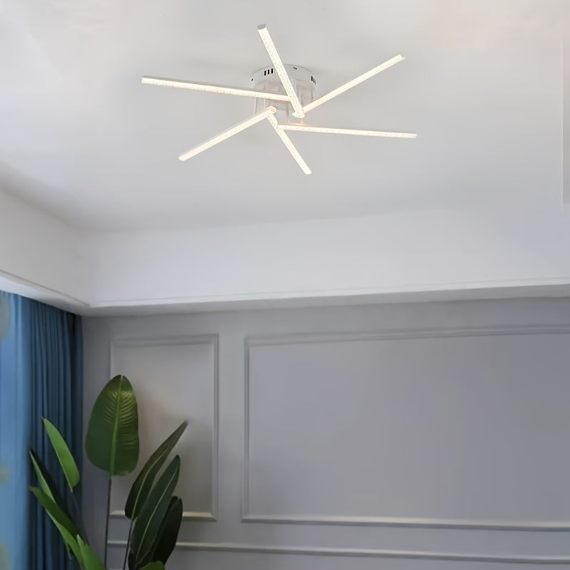 Plafonnier LED à six branches en étoile, doré, blanc ou noir, 76 cm