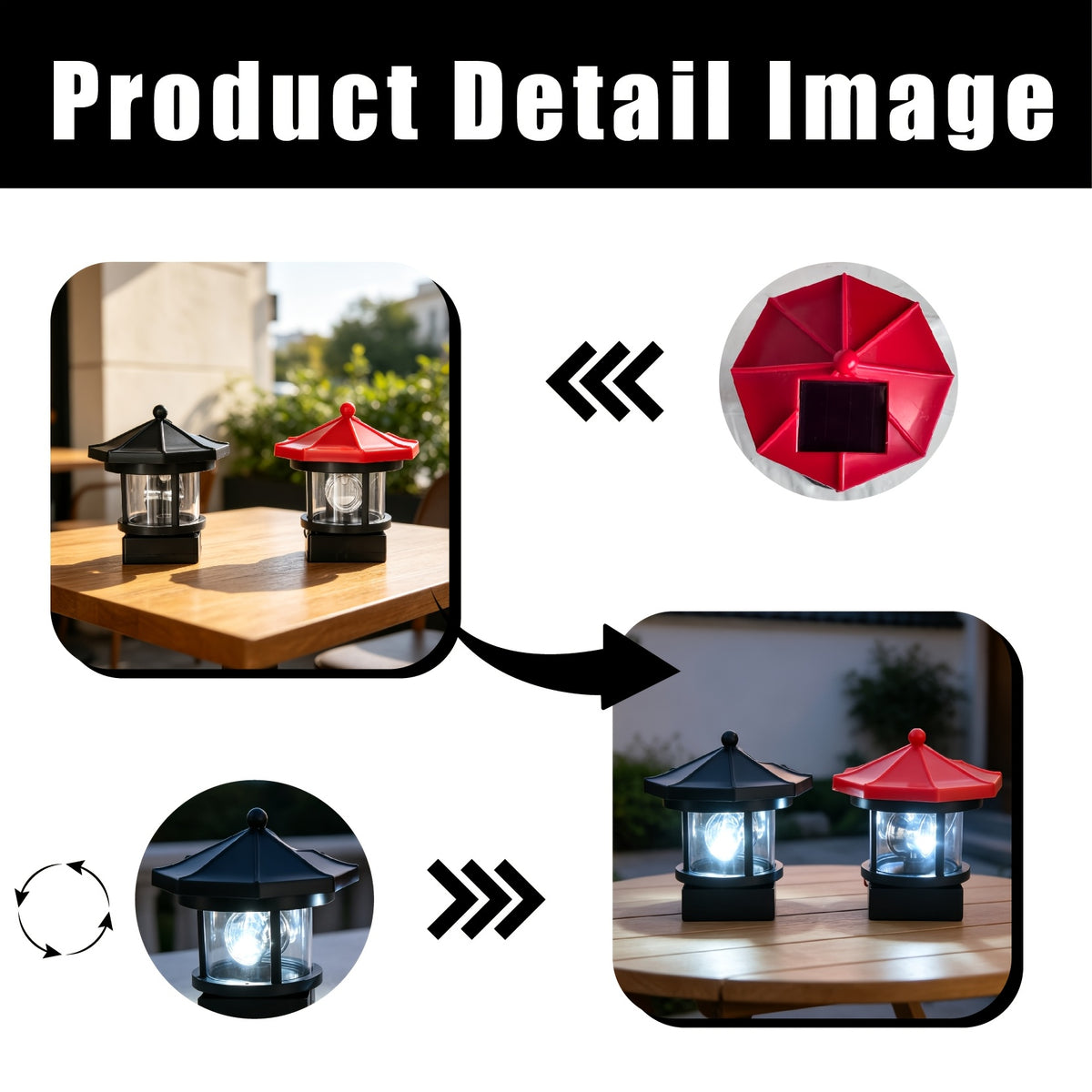 Lot de 2 lampes solaires pavillon octogonal, toit noir et rouge