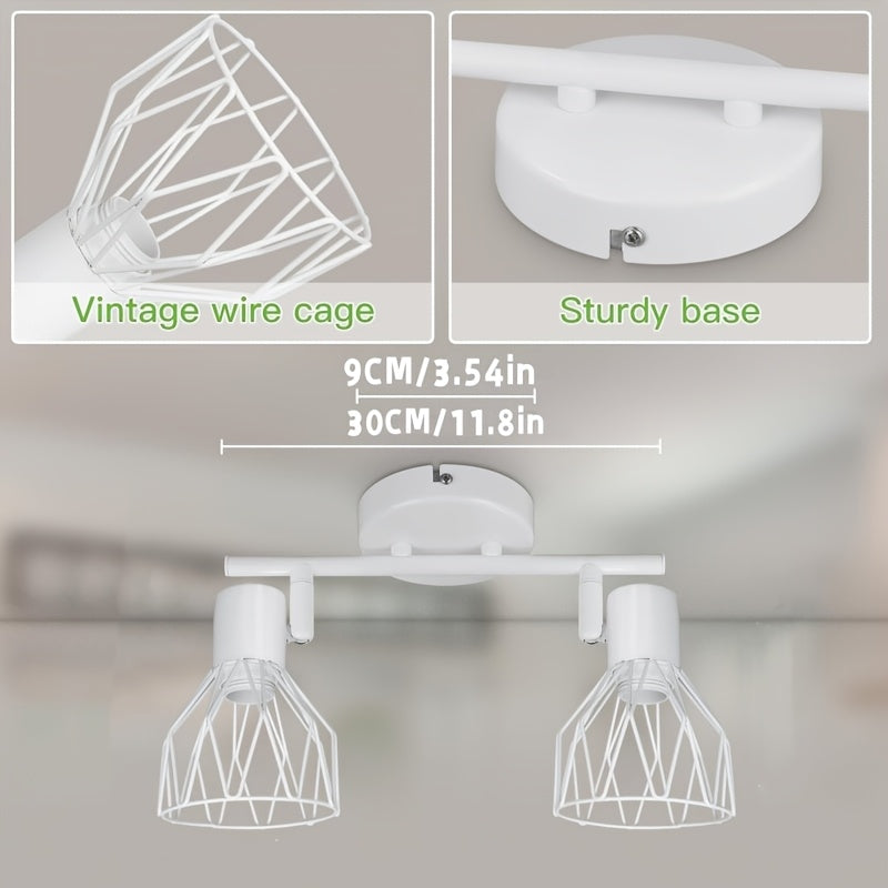 Plafonnier vintage blanc à deux spots en cage, barre de 30 cm, E14