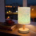 Petite lampe de chevet USB, toile à zébrures bleu ciel sur bois