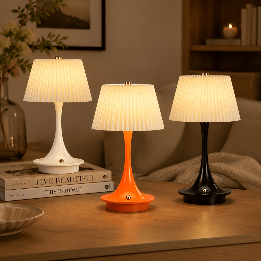 Lampe de chevet sans fil plissée sur pied trompette, 23 cm, 1800 mAh