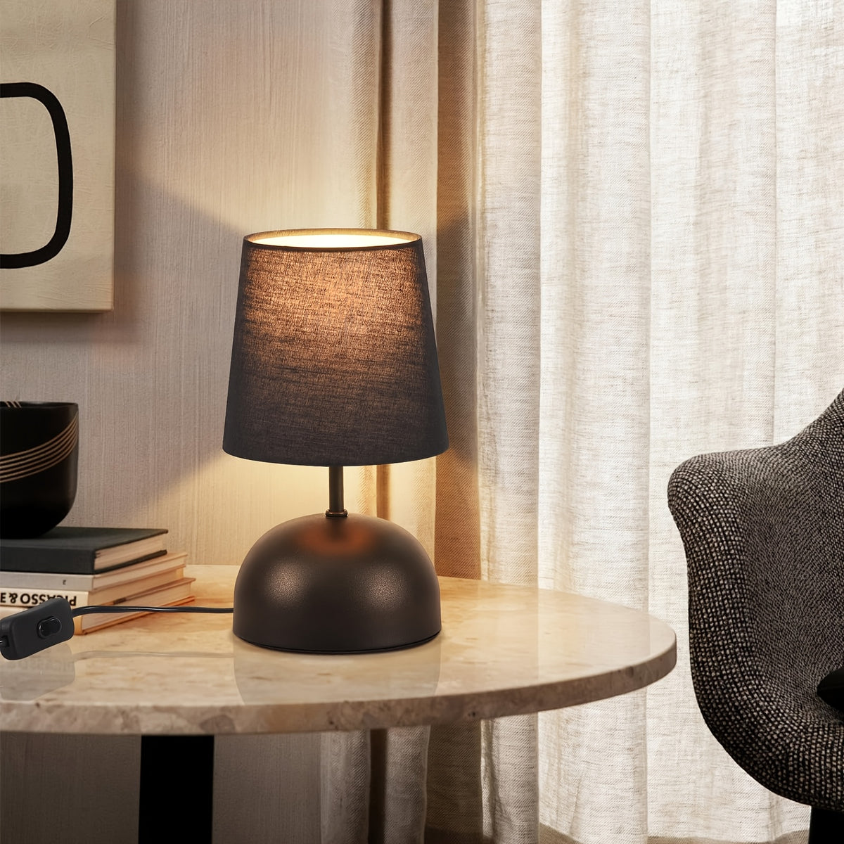 Lot de 2 lampes de chevet blanches en tissu, socle dôme et douille E14