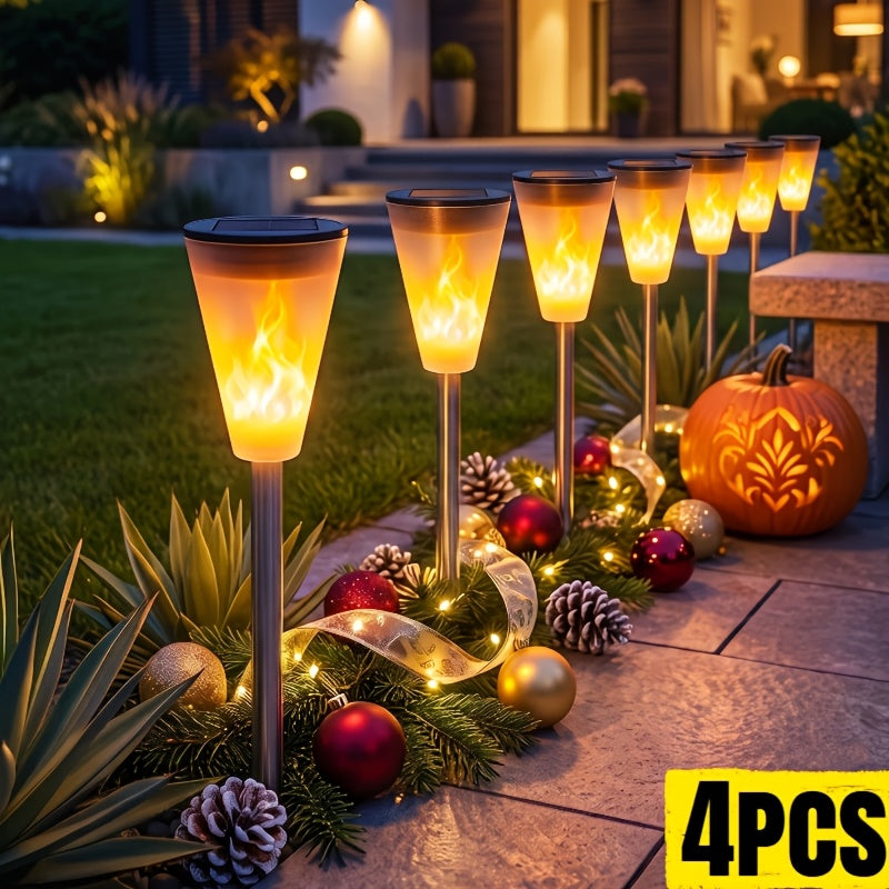 Torche solaire à effet flamme vacillante, lot de 4 pour terrasse