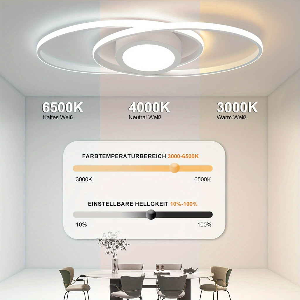 Plafonnier LED noir ovale ou carré à anneaux, avec télécommande