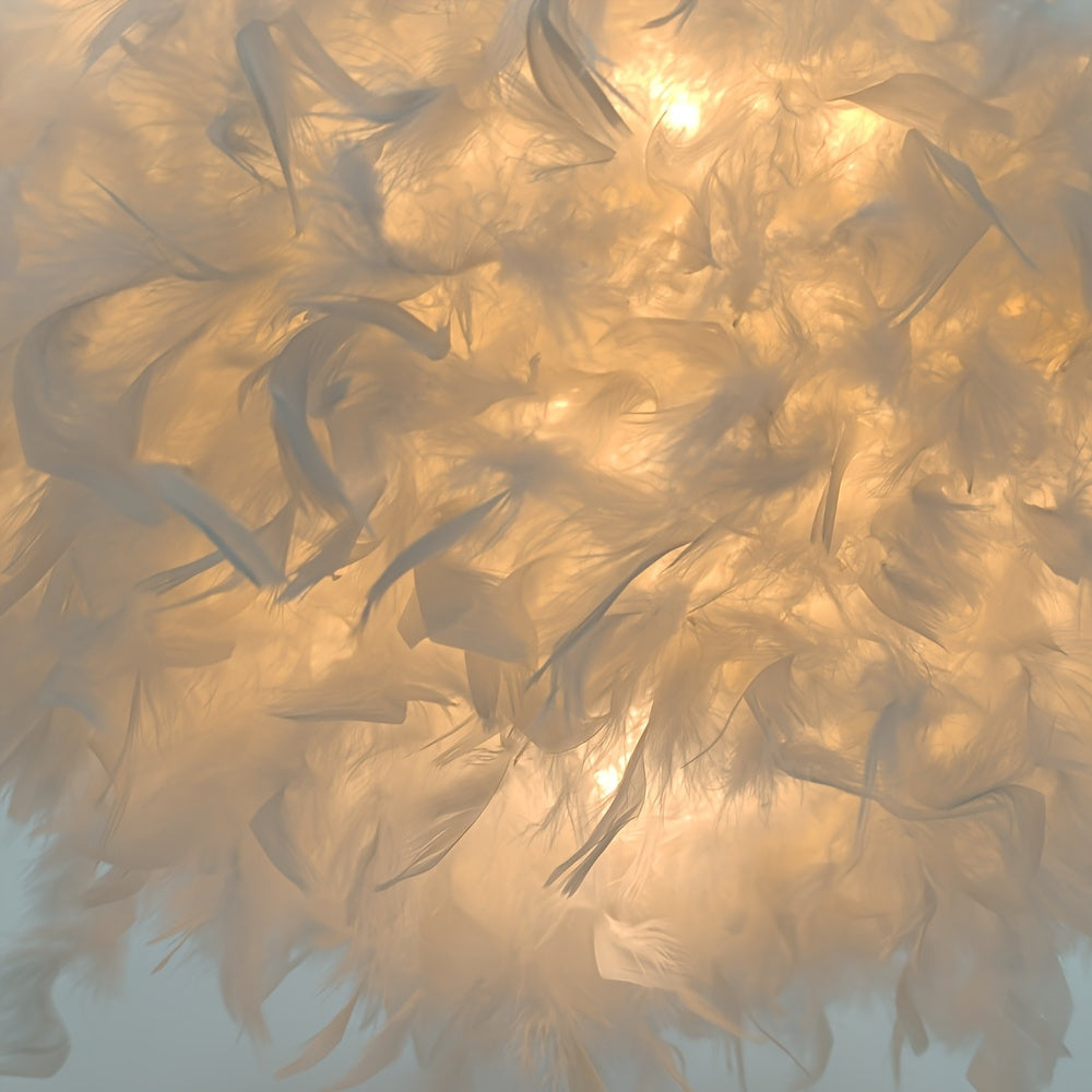 Grand abat-jour en plumes blanches pour suspension, Ø 50 x H 30 cm