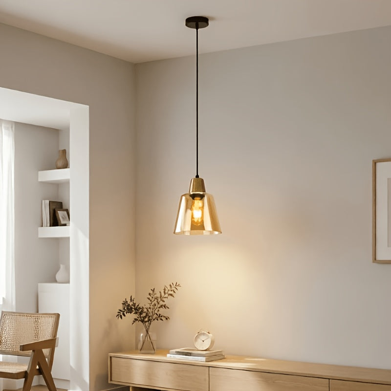 Suspension cloche en verre ambré à col doré pour chambre