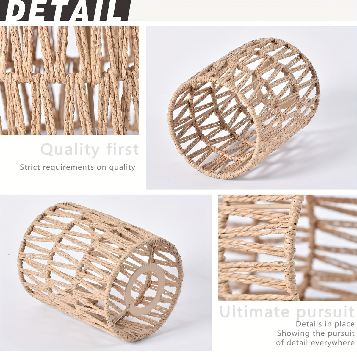 Mini abat-jour tube en papier tressé, noir ou crème, Ø 11,5 cm