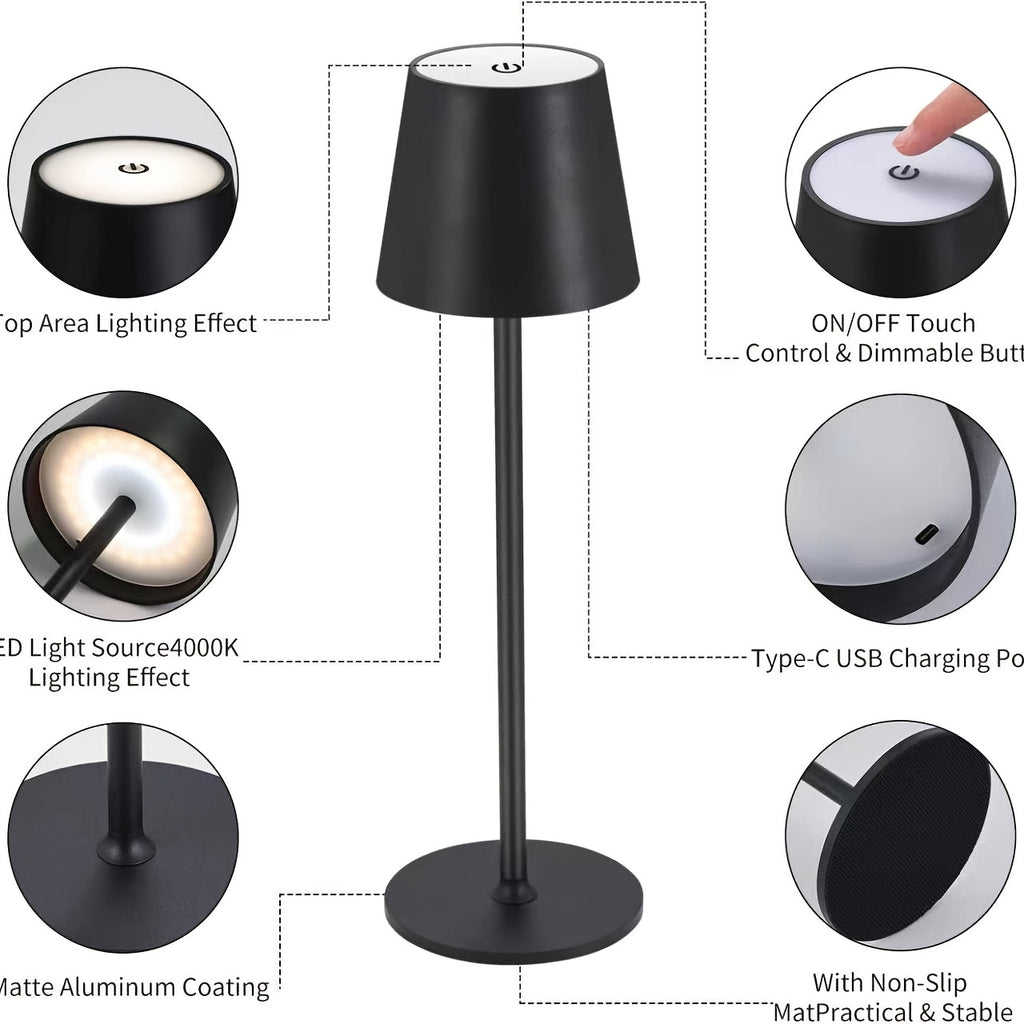 Lampe sans fil en aluminium mat à tige raccourcissable, 38 cm