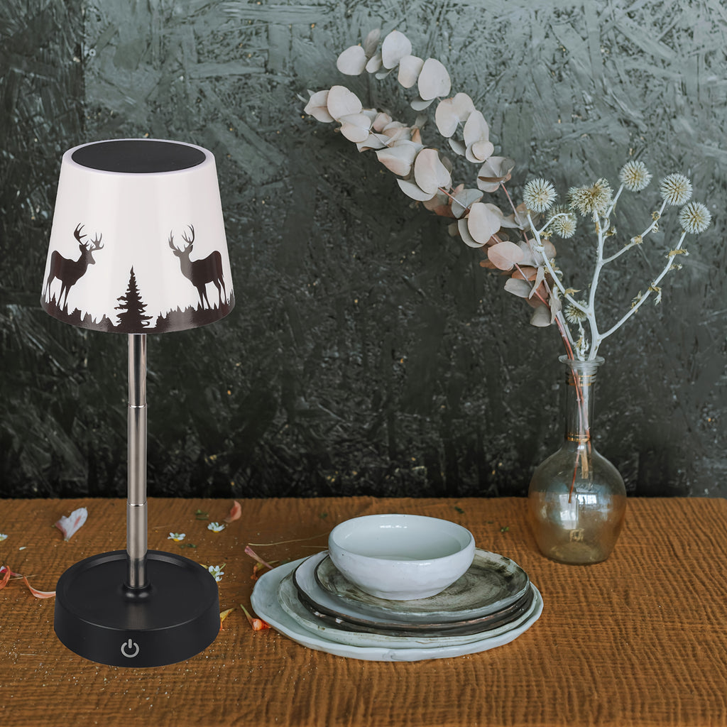 Lampe de chevet sans fil télescopique, décor cerfs ou empreintes