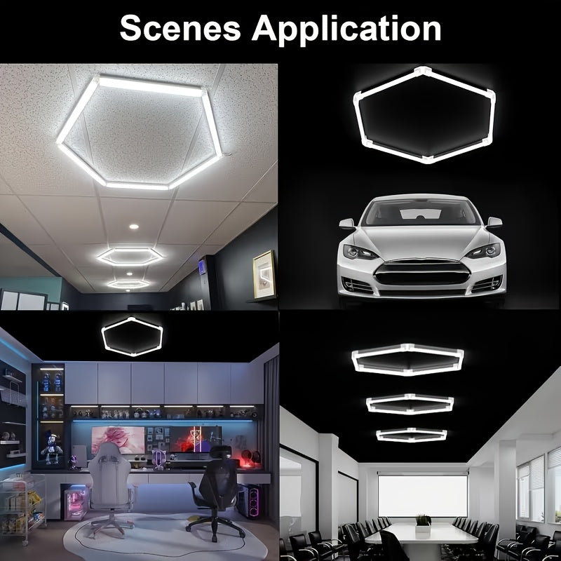 Plafonnier LED hexagonal en kit pour garage ou atelier, 24 à 68 tubes