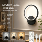 Applique murale LED anneau noir rechargeable, avec télécommande