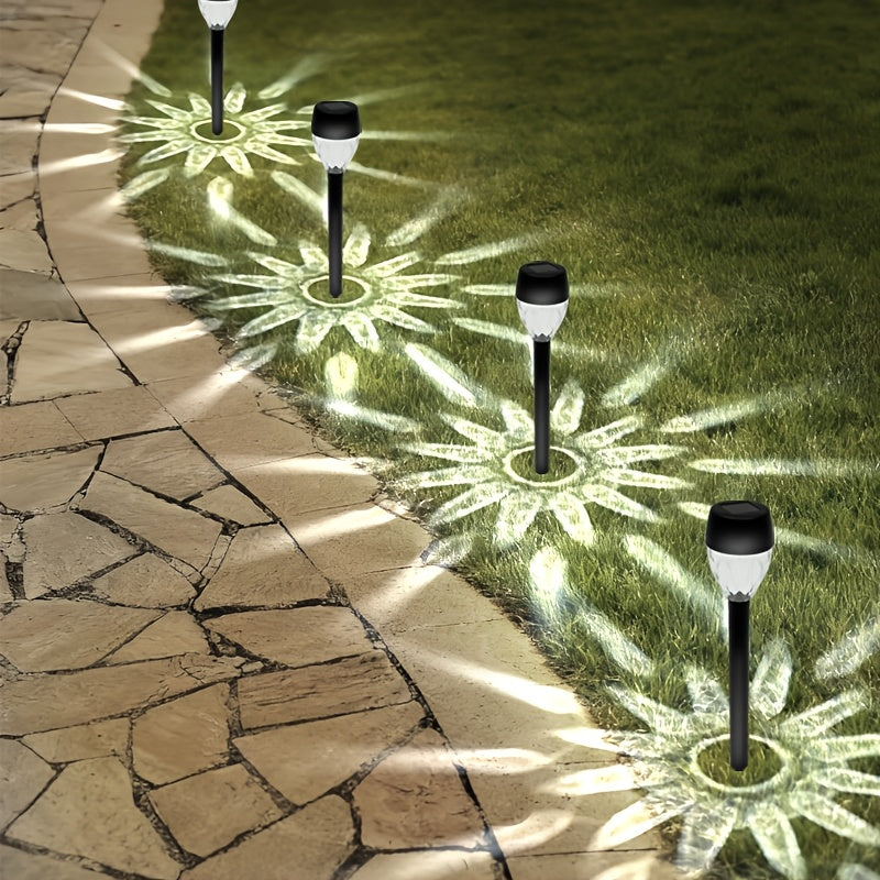 Lampe solaire sucette à tête facettée, rosaces au sol, lot de 8