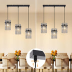 Suspension 3 lampes à baguettes de verre fumé, rosace ou barre