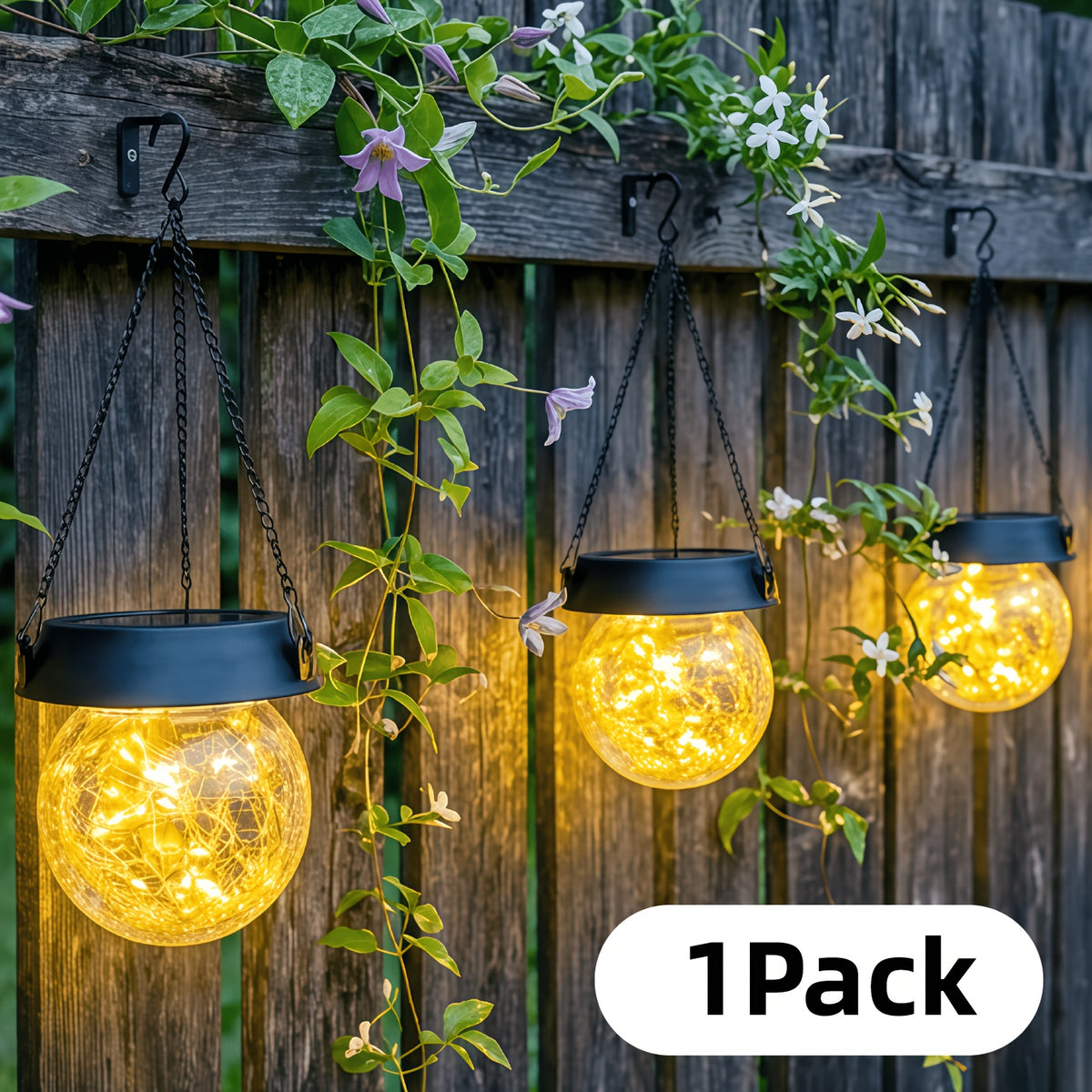 Boule de verre jaune vif / 30LED-énergie solaire