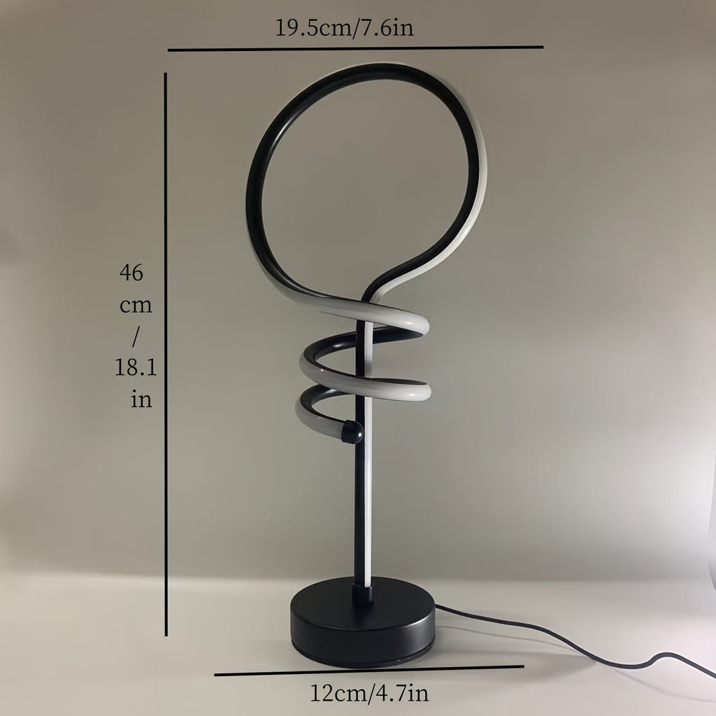 Lampe de bureau LED en tube lumineux, boucle et spirale noire, 46 cm